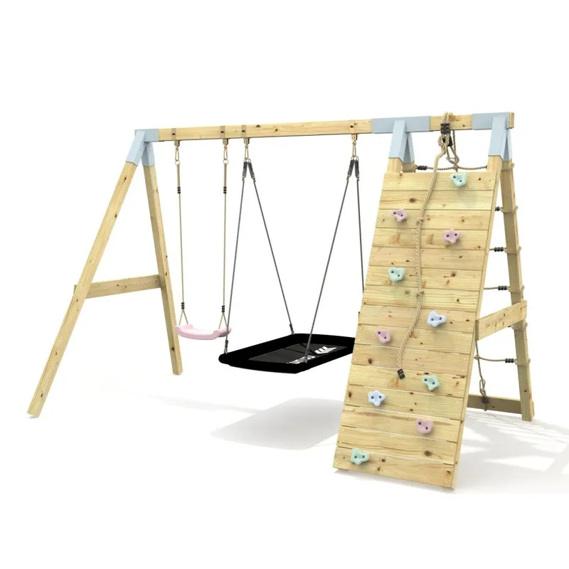 OutdoorToys Premium Double Garden Swing with Up & Over Wall for Kids - Boat Dusky Pink Pink