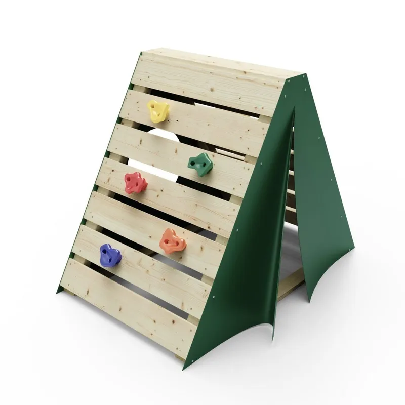 Rebo Wooden Climbing Pyramid with Climbing Wall and Secret Den - Green