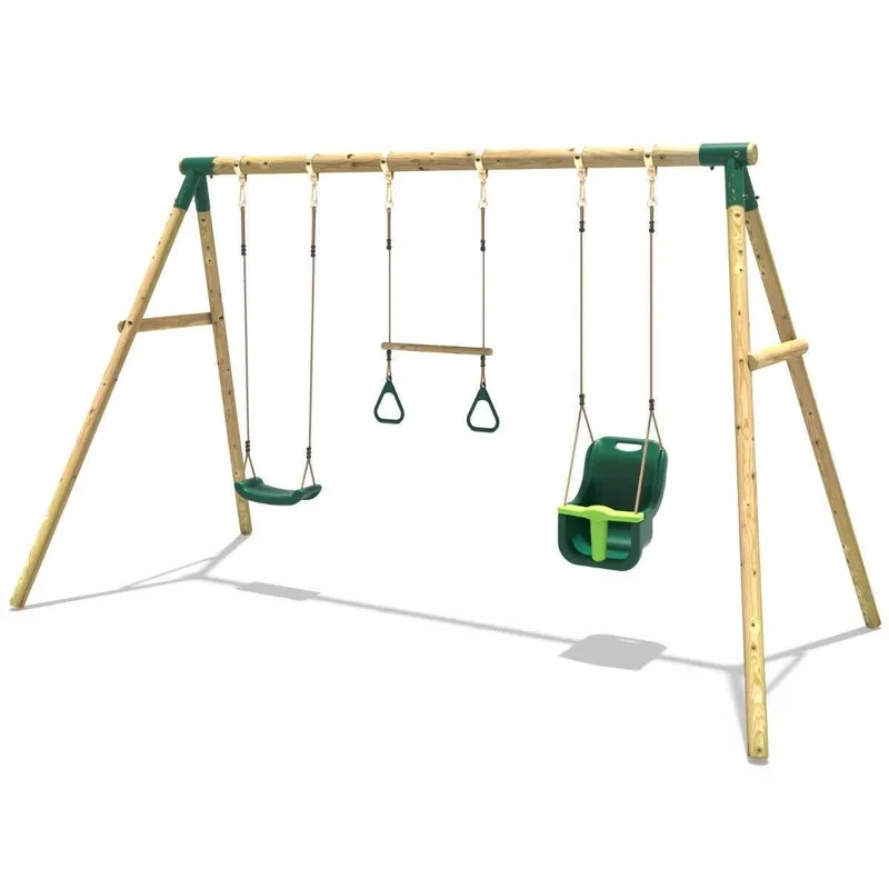 OutdoorToys Wooden Garden Swing Set with Trapeze Bar - Galaxy Green Green