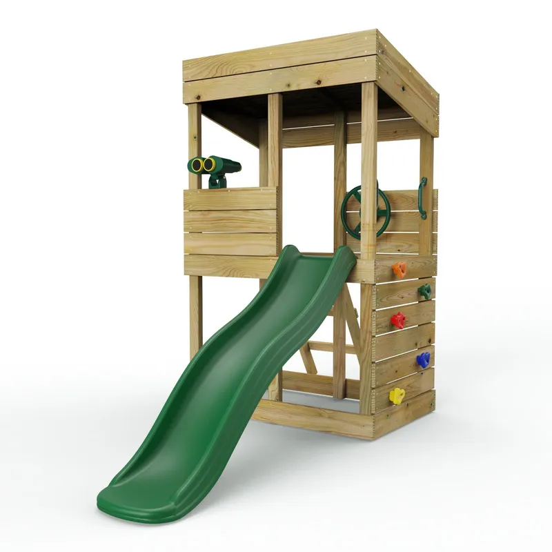 Rebo - Children's Wooden Lookout Tower Playhouse with 6ft Slide - Adventure Set
