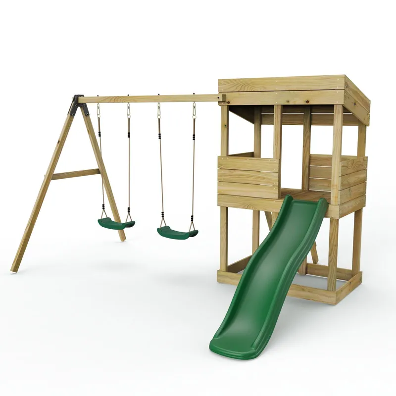 Rebo Wooden Lookout Tower Playhouse with 6ft Slide & Swing Bryce