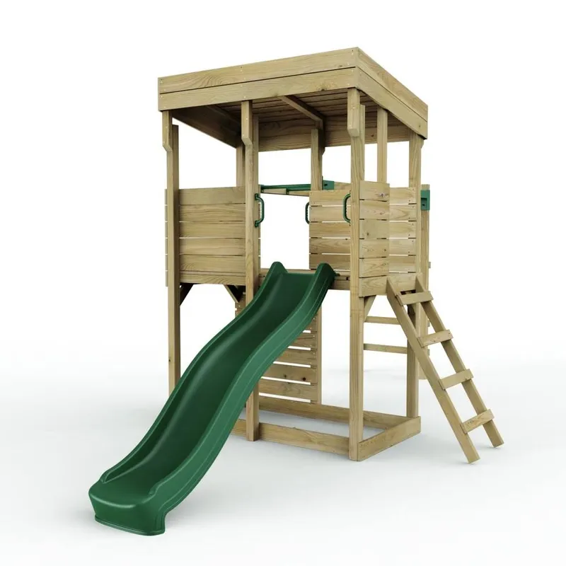 OutdoorToys XL Lookout Tower Playhouse with Monkey Bars in Brown Brown