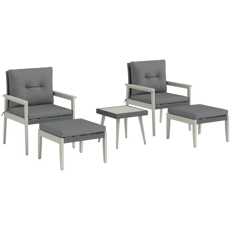 5-Pieces Rattan Patio set with Acacia Wood Top Coffee Table - Outsunny