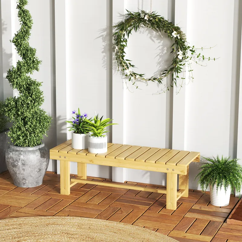Outsunny 1.1M Outdoor Garden Bench Patio Loveseat Fir Wood 2 Person in Camel Camel