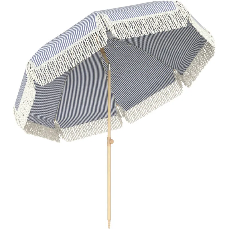 Outsunny 1.7 m Beach Umbrella, Adjustable Height Portable Parasol, Blue
