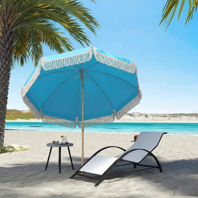 Outsunny 1.7 m Beach Umbrella, Adjustable Height Portable Parasol, Blue Blue