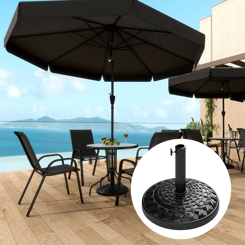 Outsunny 12kg Garden Parasol Base, Round Resin Garden Umbrella Base, Black Black