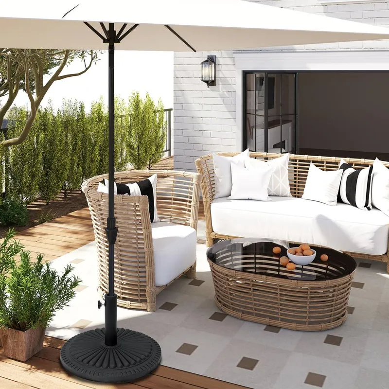 Outsunny 14KG Round Garden Parasol Base, Fits Φ35mm, Φ38mm, Φ48mm Pole - Black Black