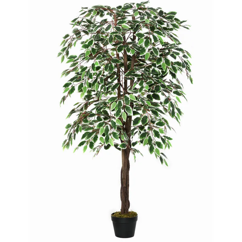 Outsunny 160cm/5.2FT Artificial Ficus Tree Fake Plant in Pot Indoor
