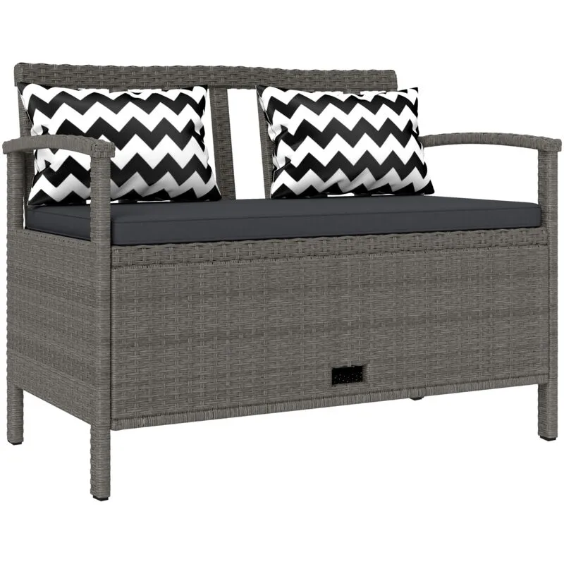 Outsunny 160L Rattan Garden Storage Bench, Cushioned Outdoor Bench, Grey
