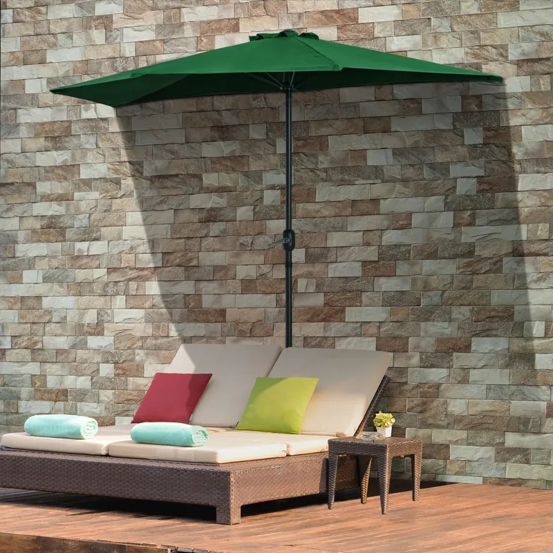 Outsunny 2.3m Half Round Parasol Umbrella Balcony Metal Frame w/ Crank NO Base in Green Green