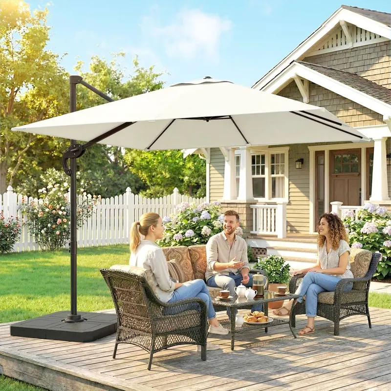 Outsunny 2.4 x 2.4 m Cantilever Parasol w/ Umbrella Weights in Cream Cream