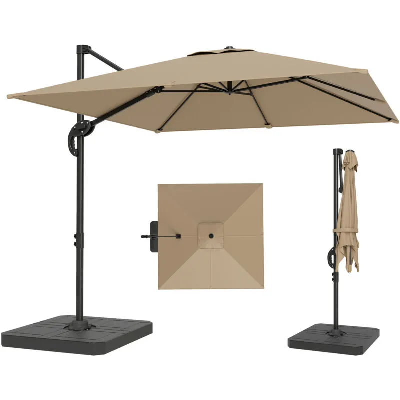 Outsunny 2.4 x 2.4 m Cantilever Parasol w/ Umbrella Weights, Khaki