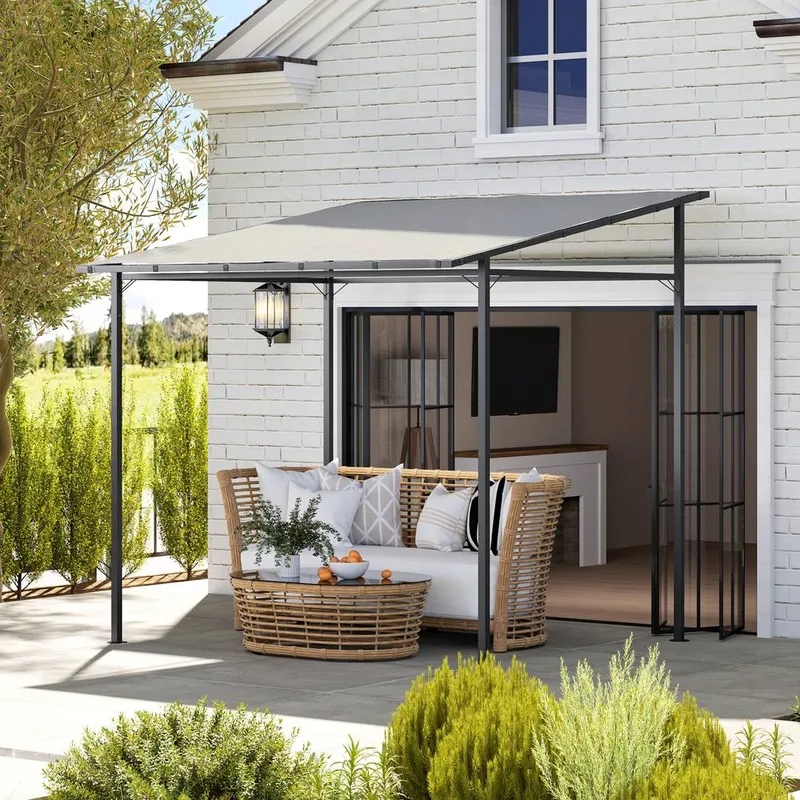Outsunny 2.4 x 2.4 m Wall Mounted Pergola Gazebo, UPF30+, Light Grey Light Grey