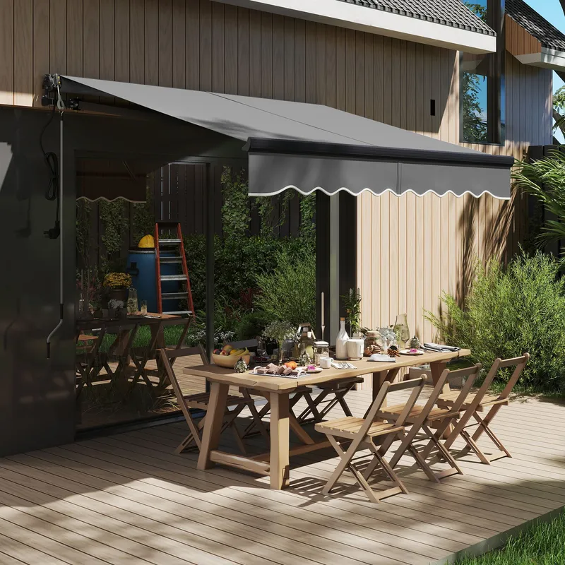 Outsunny 2.5 x 2m Electric Retractable Awning w/ Aluminium Frame Dark Grey Dark Grey
