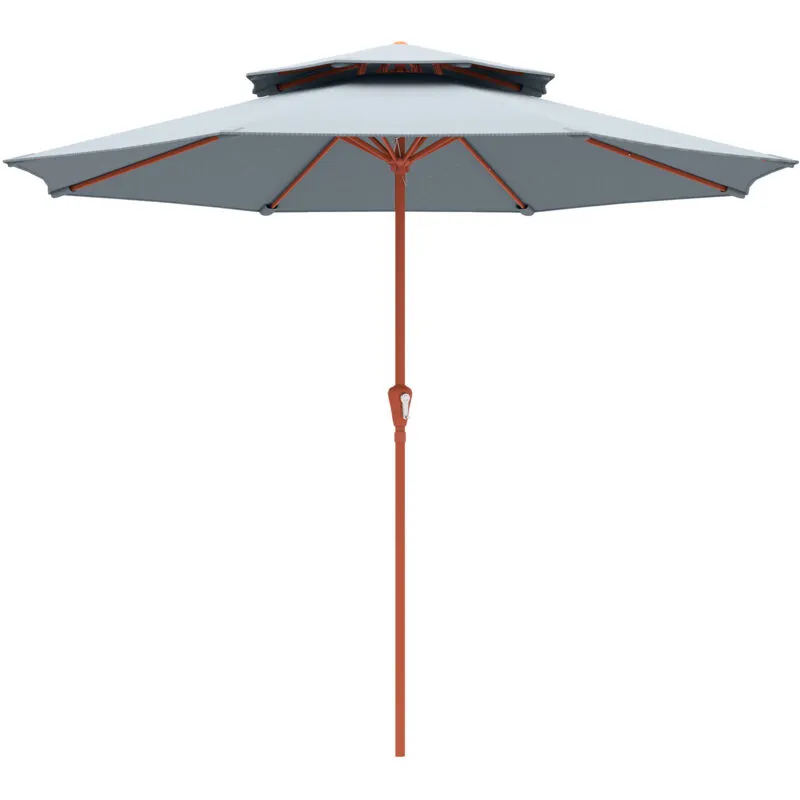 Outsunny 2.7 m Garden Parasol with Double Top, Light Grey