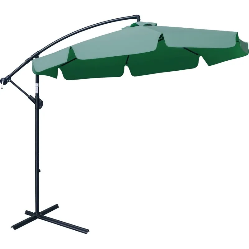Outsunny - 2.7m Garden Cantilever Banana Parasol Sun Shade with Crank Green