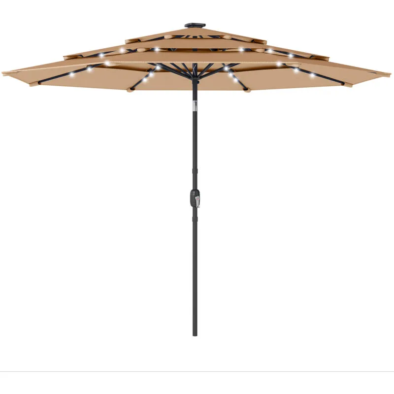 Outsunny 2.8 m Garden Parasol Umbrella with Light, Patio Umbrella, Khaki