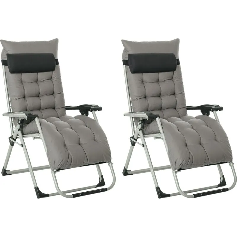 Outsunny - 2 pcs Reclining Zero Gravity Chair Folding Lounger Cushion Dark Grey