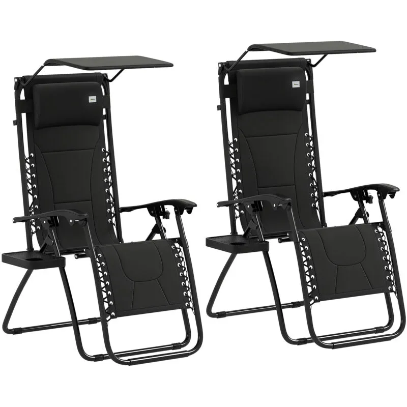 Outsunny - 2 Pcs Zero Gravity Lounger Chair, Folding Reclining Chair, Black