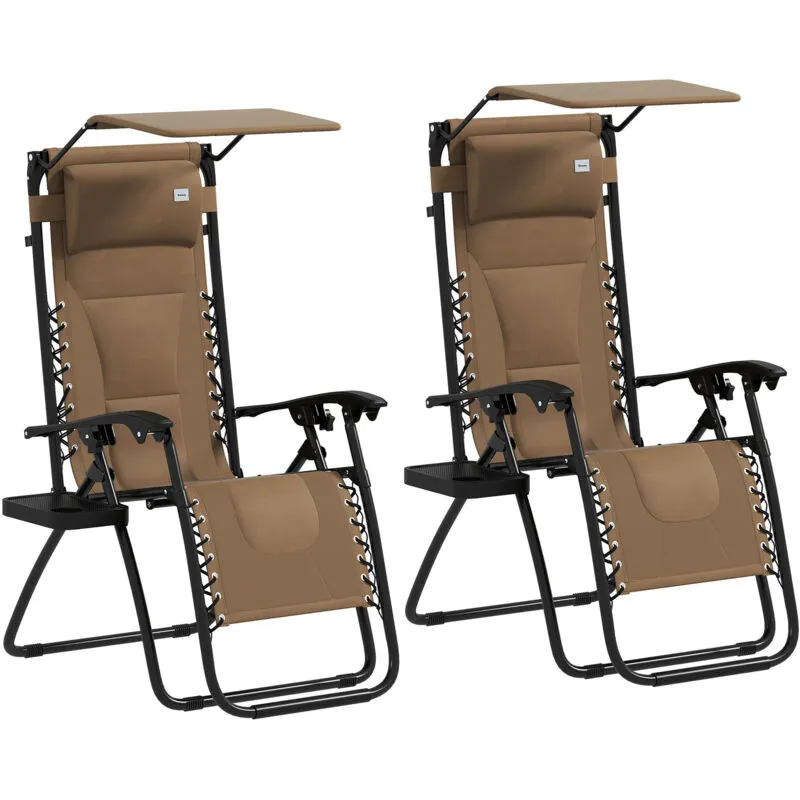 Outsunny - 2 Pcs Zero Gravity Lounger Chair, Folding Reclining Chair, Brown