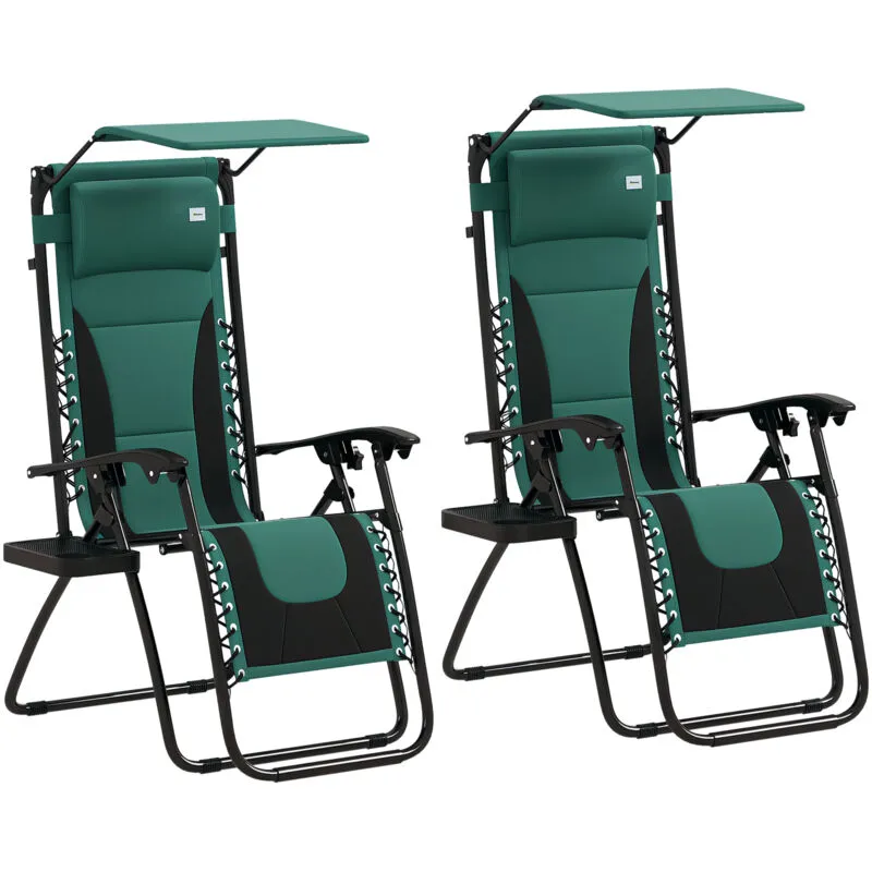 Outsunny - 2 Pcs Zero Gravity Lounger Chair, Folding Reclining Chair, Green