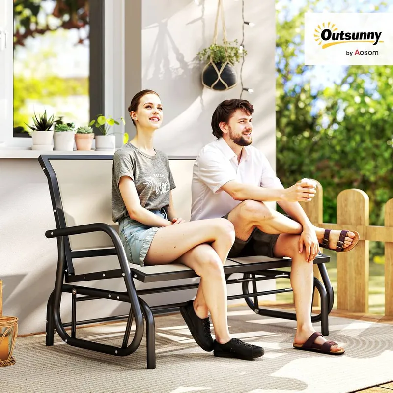 Outsunny 2-Person Patio Glider Bench Gliding Chair Loveseat w/ Armrest in Cream Cream