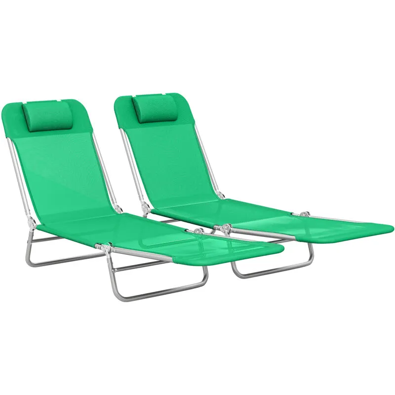 Outsunny 2 Pieces Sun Loungers Foldable Reclining Chair, Dark Green