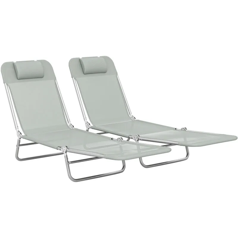 Outsunny 2 Pieces Sun Loungers Foldable Reclining Chair, Light Grey