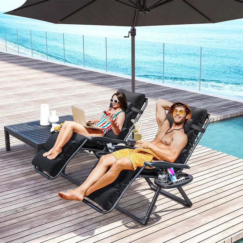 Outsunny 2 Pieces Zero Gravity Chairs, Reclining Folding Sun Lounger, Black Size: 2 Pack Black 2 Pack