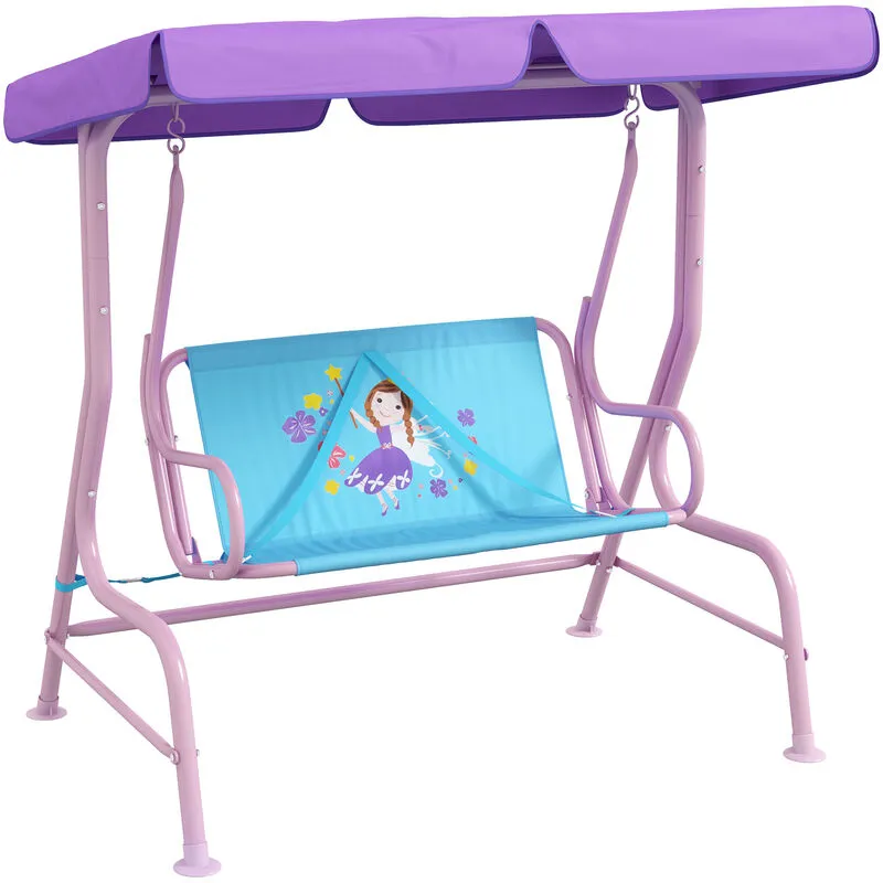 Outsunny - 2 Seater Kids Swing Chair, Fairy-Themed with Adjustable Canopy
