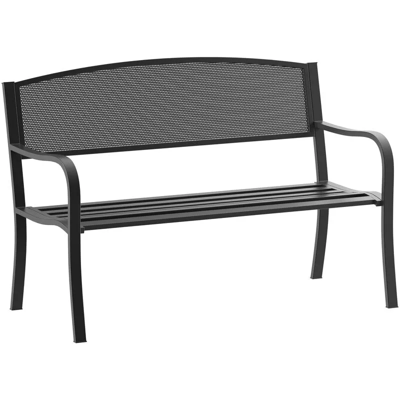 Outsunny 2 Seater Metal Bench Patio Park Loveseat Garden Chair Outdoor Seating