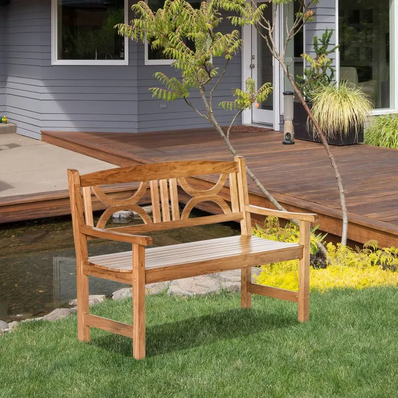 Outsunny 2-Seater Wooden Garden Bench Outdoor Patio Loveseat in Natural Natural