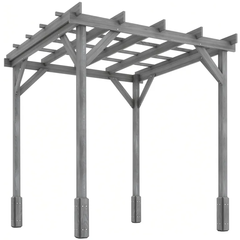 Outsunny 2 x 2m Wooden Pergola Kit, Garden Gazebo Shelter, Grey