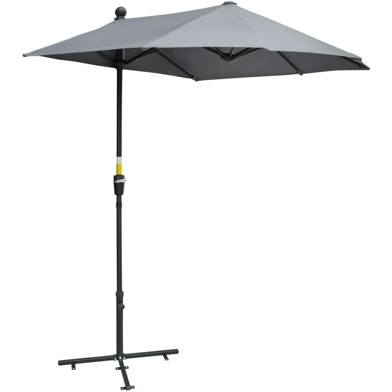 Outsunny - 2m Half Garden Parasol Market Umbrella w/ Crank Handle, Base Dark Grey