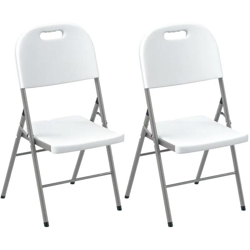 Outsunny - 2PCS Folding Chair with Steel Frame, Garden Chair Set, White