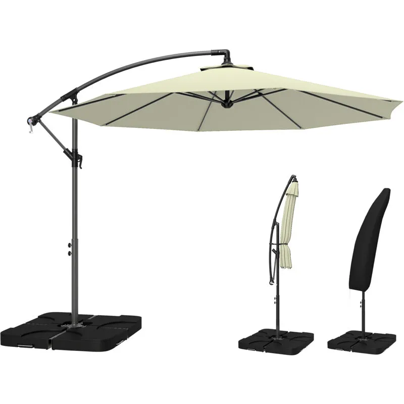 Outsunny 3(m) Banana Parasol Cantilever Umbrella Garden w/ Base Weights