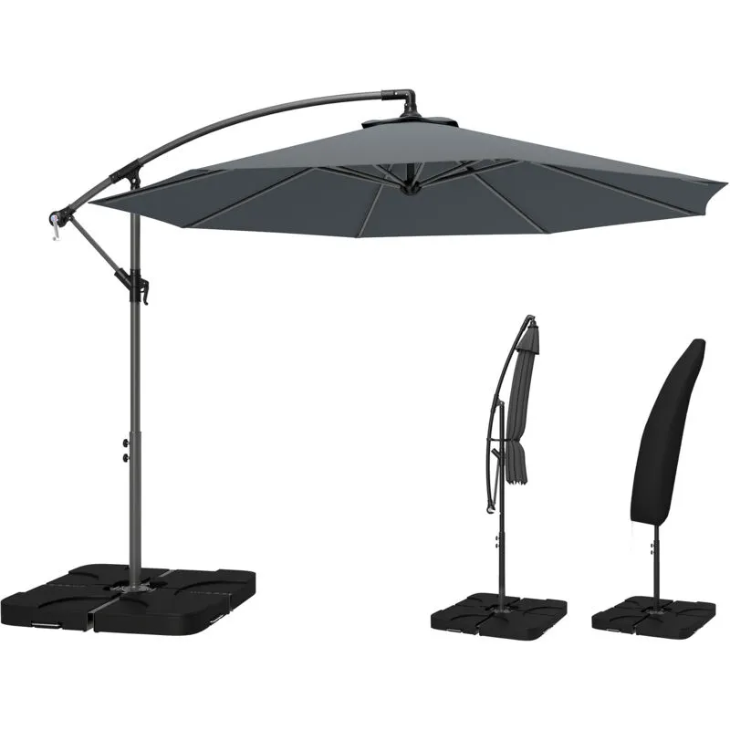 Outsunny 3(m) Banana Parasol Cantilever Umbrella Garden w/ Base Weights