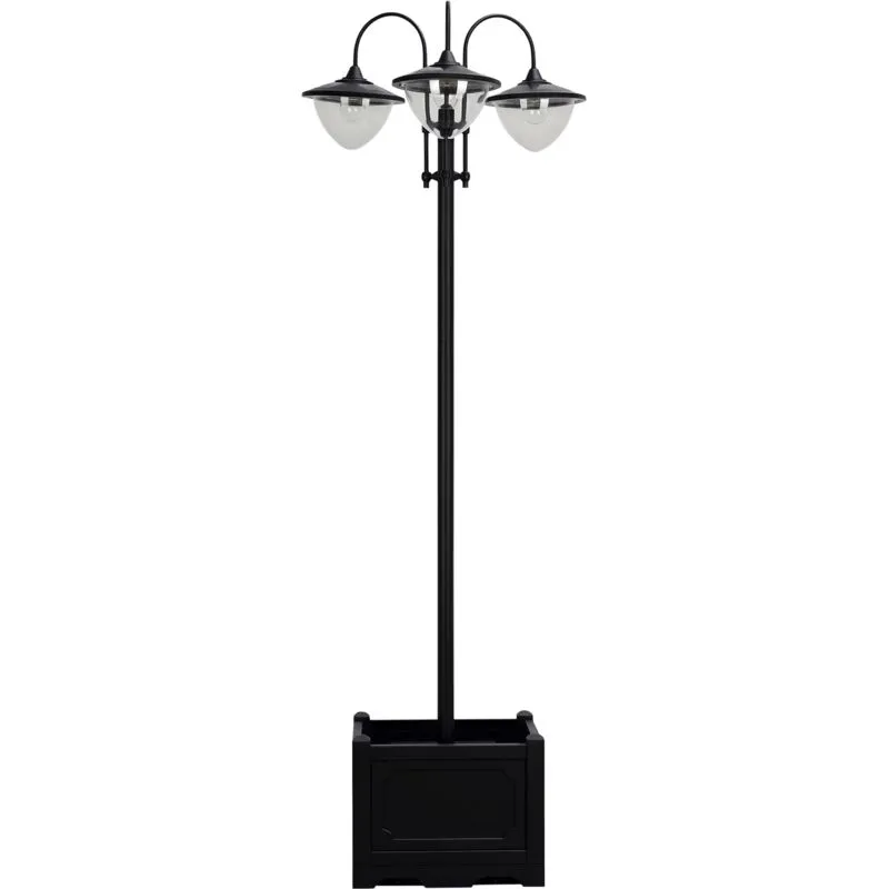 Outsunny - 3-head led Solar Light Lamp Street Light Post with Planter Base, Black