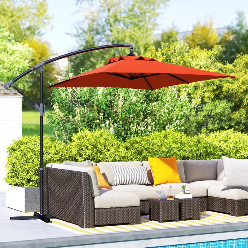 Outsunny 3 m Cantilever Parasol with Cross Base, Crank Handle, Orange Orange