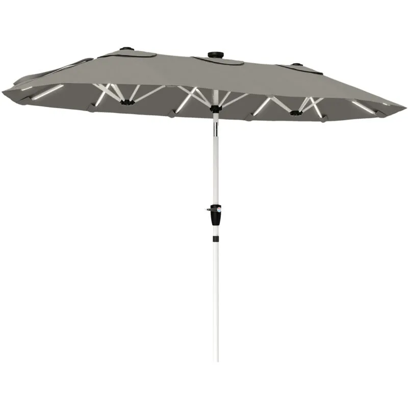 Outsunny 3 m Double-Sided Garden Parasol with Solar Lights, Grey