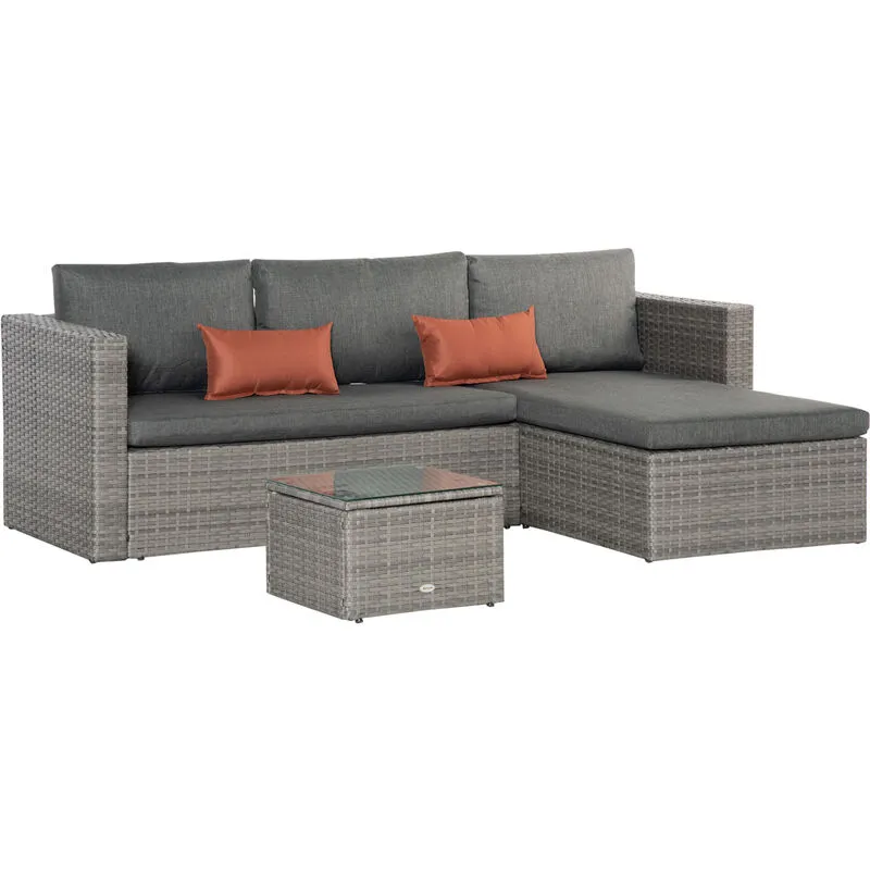 Outsunny 3 Pcs Outdoor PE Rattan Chaise Lounge Furniture Sofa Set w/ Cushions