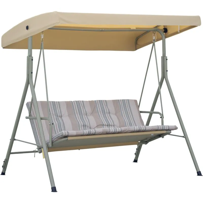 Outsunny 3 Person Porch Swing Chair Outdoor Lounge Bench Canopy Light Brown