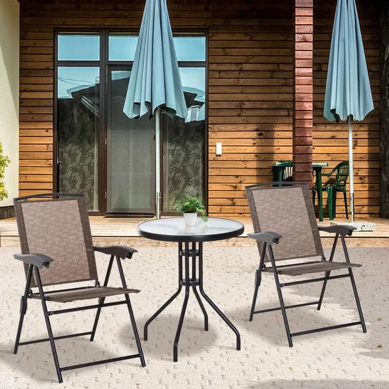 Outsunny 3 Piece Patio Furniture Bistro Set Adjustable Backrest in Brown Brown