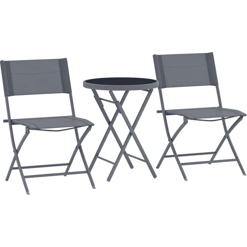 Outsunny 3 Pieces Outdoor Bistro Set, Glass Top Table and Chairs, Grey