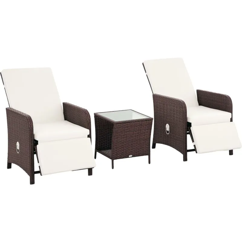 Outsunny 3 Pieces Rattan Bistro Set w/ Adjustable Backrest Mixed-Brown