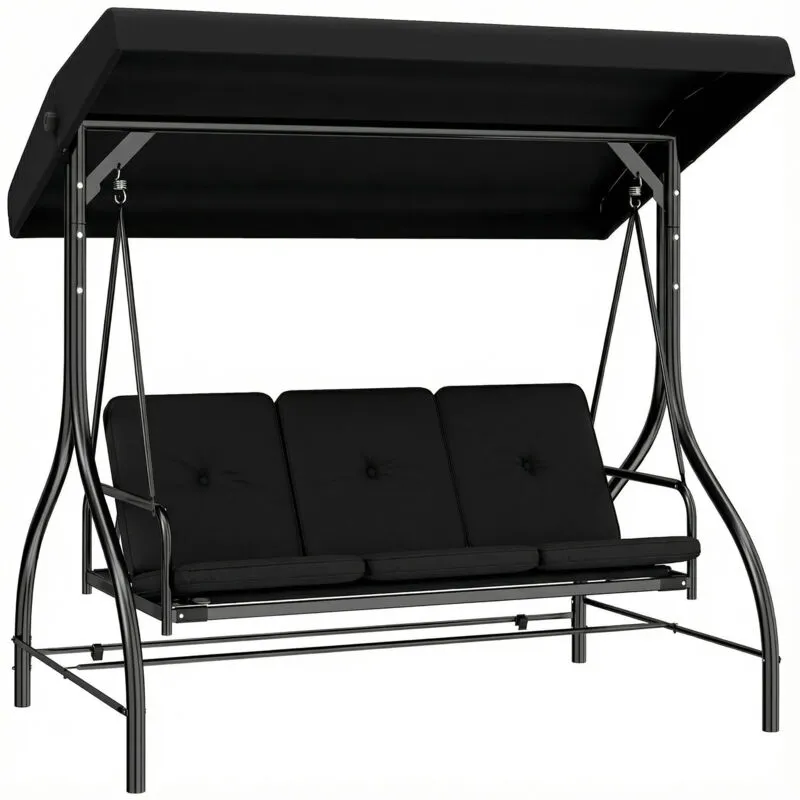 Outsunny 3 Seater Canopy Swing Chair Porch Hammock Bed Rocking Bench Black