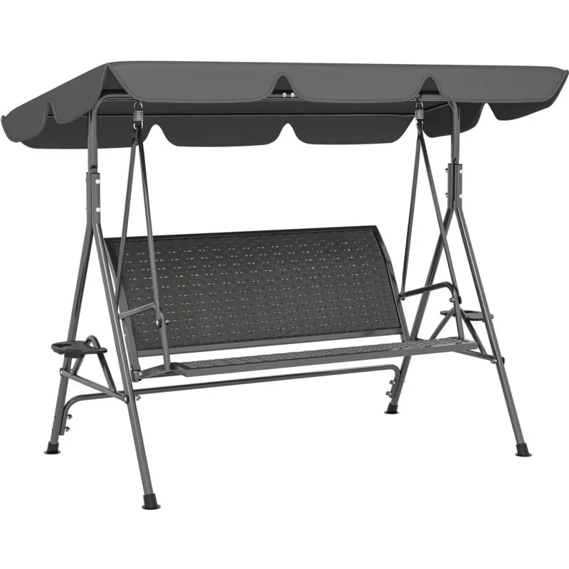 Outsunny 3 Seater Garden Swing Seat Bench w/ Adjustable Canopy, Grey