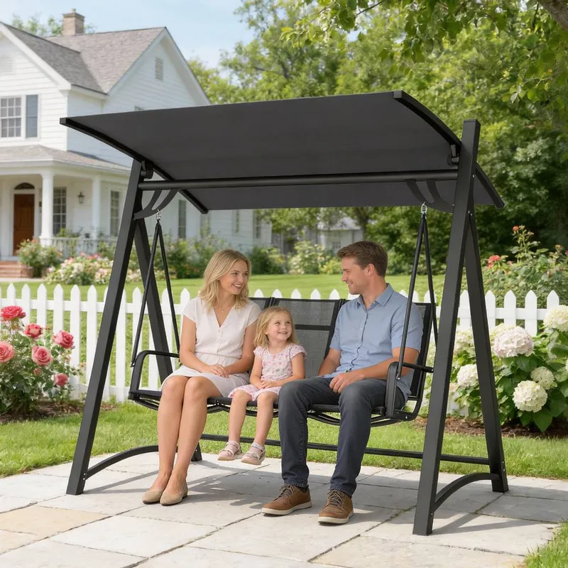 Outsunny 3 Seater Swing Chair, Garden Swing Bench with Adjustable Canopy in Grey Grey