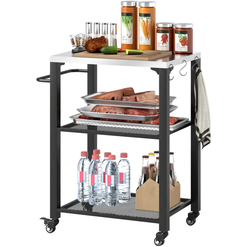 Outsunny 3-Shelf Outdoor Grill Cart, Outdoor Barbecue Kitchen Island